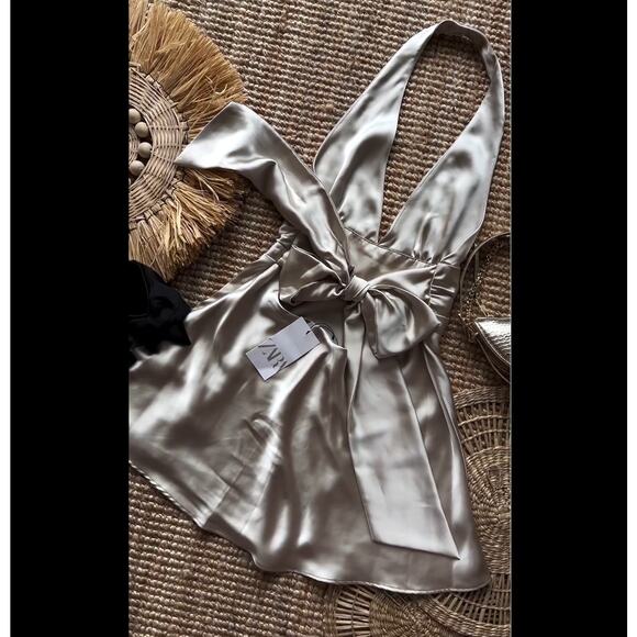 ZARA V-Neckline Short Dress NWT – Taupe Gray – Size L - Picture 15 of 16